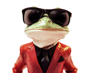 a frog wearing sunglasses and a suit