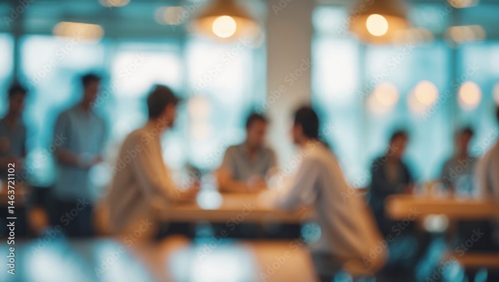 Poster Modern co-working space with blurred backdrop emphasizing teamwork and business activity