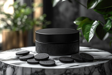 Clean and Elegant Design of Black Toner Pads on Marble Surface