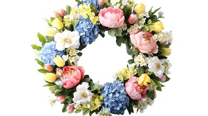 Colorful floral wreath arrangement in a circular design.
