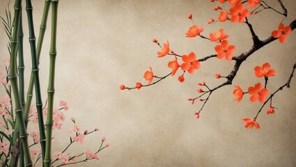Textured Background Featuring Bamboo and Plum Blossom Patterns