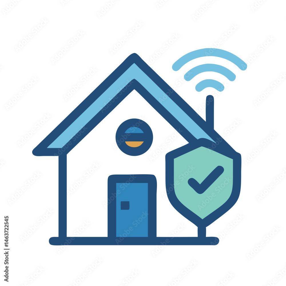 Poster smart home with checkmark icon representing secure living and protection