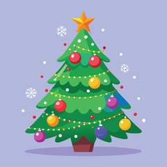 Obraz premium Abstract vector Christmas tree illustration with festive ornaments and star decoration