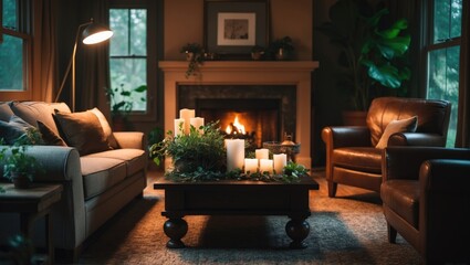 Comfortable lounge with a fireplace and chic interior design