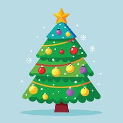 Abstract vector Christmas tree illustration with festive ornaments and star decoration