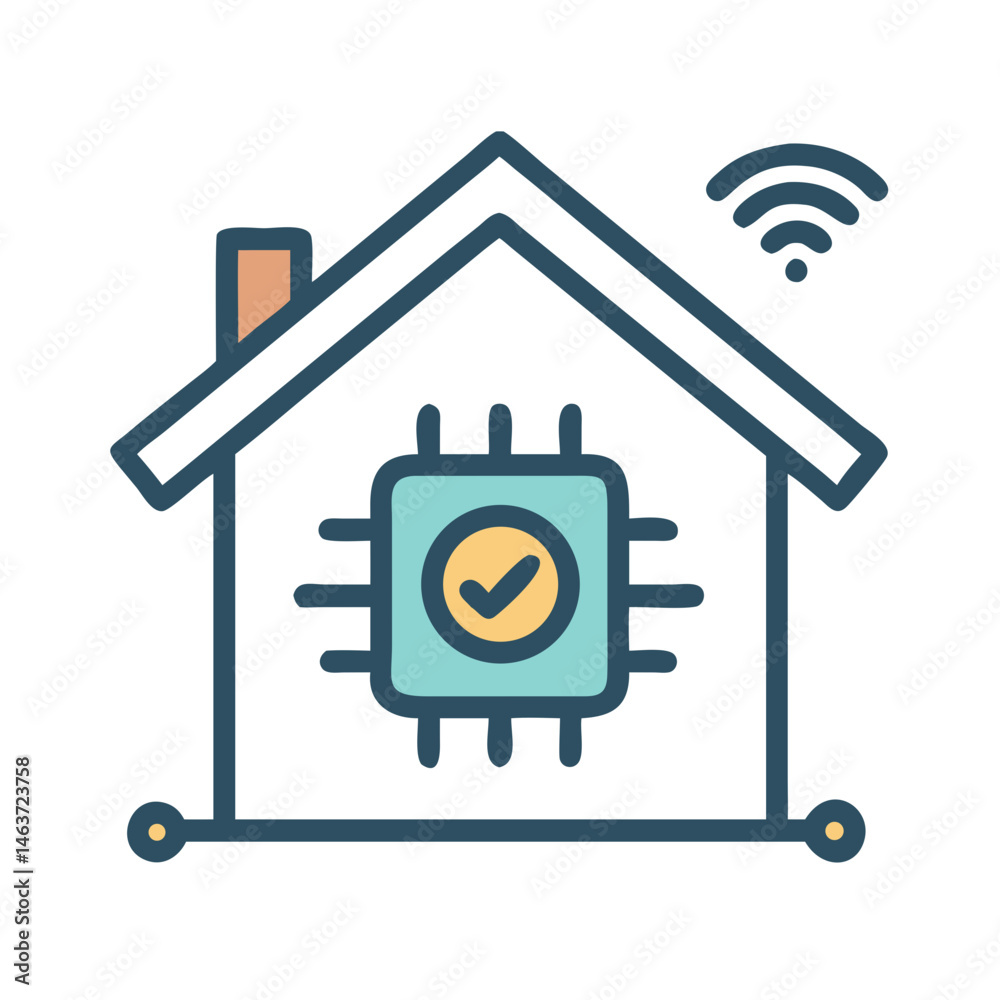 Poster smart home with checkmark icon representing secure living and protection