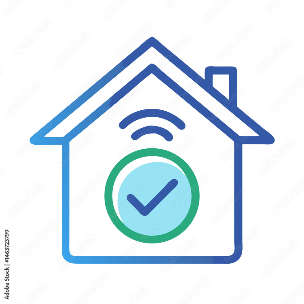 Poster smart home with checkmark icon representing secure living and protection
