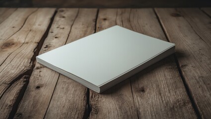 Fototapeta premium White paper booklet cover mockup on wood background
