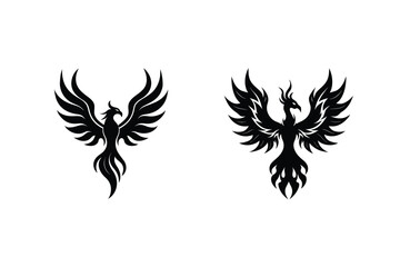 Two black phoenix bird logos displayed against a clean white background ready for design use
