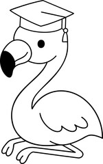 Flamingo wearing graduation cap, symbolizing achievement and celebration