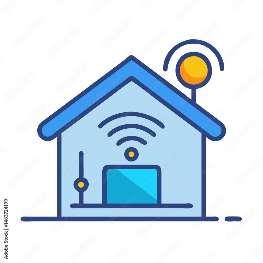 Poster smart home with signal icon representing connected home and iot technology