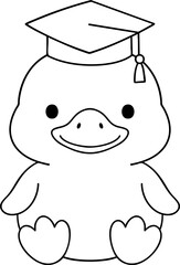 Cute Duck animal wearing graduation cap, symbolizing achievement and celebration