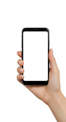 Isolated Photo Of A Hand Holding A Smartphone With A White Screen