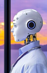 Naklejka premium blue robot cyborg