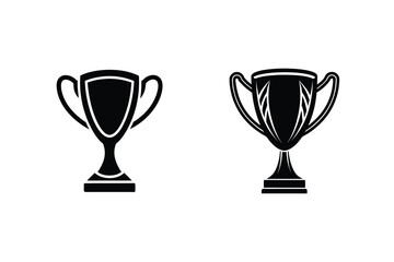 Two stylish black trophy cup icons for achievement success competition and award