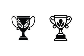 Two black and white trophy icons representing achievement and competition for designs
