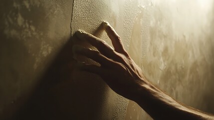 Hand Touching a Textured Wall