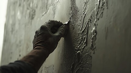 Hand in Glove Applying Plaster to a Wall