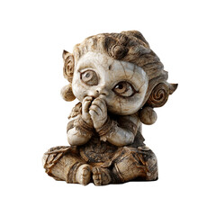 Intricate Carved Figurine of a Seated Child Deity in Traditional Asian Style