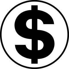 Obraz premium Dollar icon in black flat style. Symbolizing currency and finance. Ideal for representing financial transaction and economic discussion. Payment vector illustration isolated on transparent background.