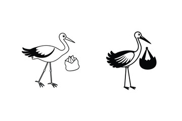 Vector illustration of a stork carrying a baby, symbol of new baby and parenthood