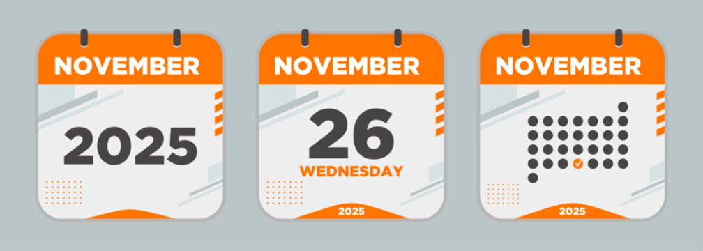 Modern Calendar icon. November. 2025 26 day. The concept of waiting for an important date. Day calendar with date November 26. Cheklist day calendar. Vector illustration.