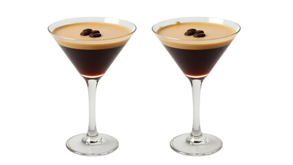 Two Espresso Martinis in Elegant Glasses with Coffee Beans