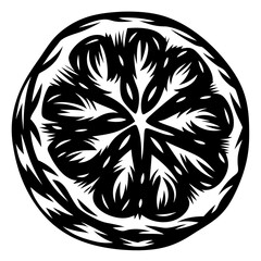 Monochrome cross section illustration of an orange or citrus fruit segment