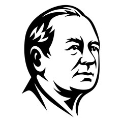 Monochrome Vector Portrait of a Middle Aged Man with Short Hair