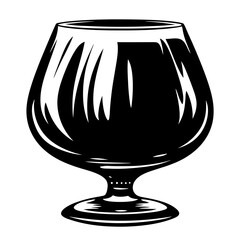 Black and white illustration of a brandy snifter glass, elegant and artistic
