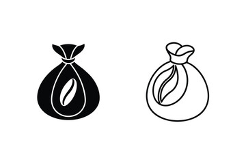 Black and white coffee bean sack icons perfect for cafe and beverage designs