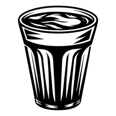 Stylized monochrome illustration of a filled glass cup on a white background