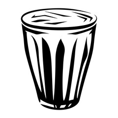 Stylized black and white illustration of a drinking glass with fluid inside
