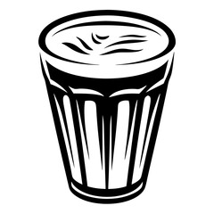 Monochromatic graphic illustration of a small glass filled with liquid