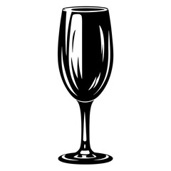 Elegant monochrome illustration of a champagne flute with graceful reflections