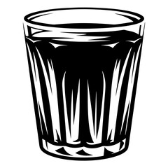 Stylized black and white vector illustration of a glass full of liquid