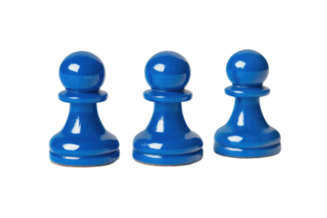 Three blue chess pawns