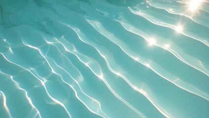 Light blue pool floor with sun glare, ripple patterns, and clear water reflection, ideal for wallpaper or background