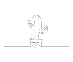 One continuous line drawing of desert cactus plant. single line illustration of botanical concept. Editable outline