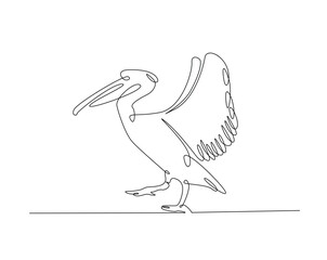 Pelican bird outline drawing illustration. one continuous line drawing of Wild Pelicans.