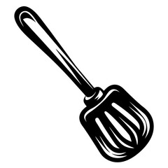 Stylized black silhouette of a vintage whisk on a white background