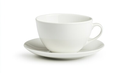 Fototapeta premium White teacup and saucer set minimalist studio photography clean elegant drinkware tableware