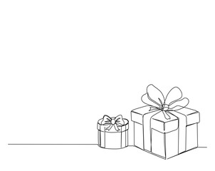 Gift box or present box outline drawing illustration. one continuous line drawing of gift box with ribbon.