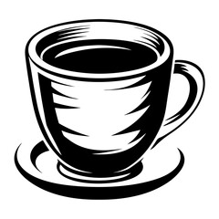 A stylish black and white vector illustration of a cup of coffee
