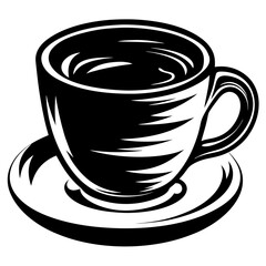 Obraz premium A sleek black and white graphic of a coffee cup on saucer