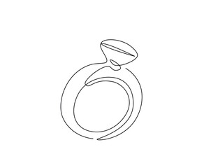 Diamond ring outline drawing illustration. one continuous line drawing of wedding ring.