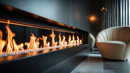 Restaurant exterior design highlighted by electric log fireplace and artificial heater