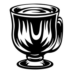 A high contrast black and white illustration of a coffee cup or mug