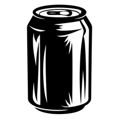 Stylized black and white vector illustration of an aluminum beverage can