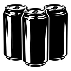 Three sleek metallic soda cans aligned in an artistic monochromatic image